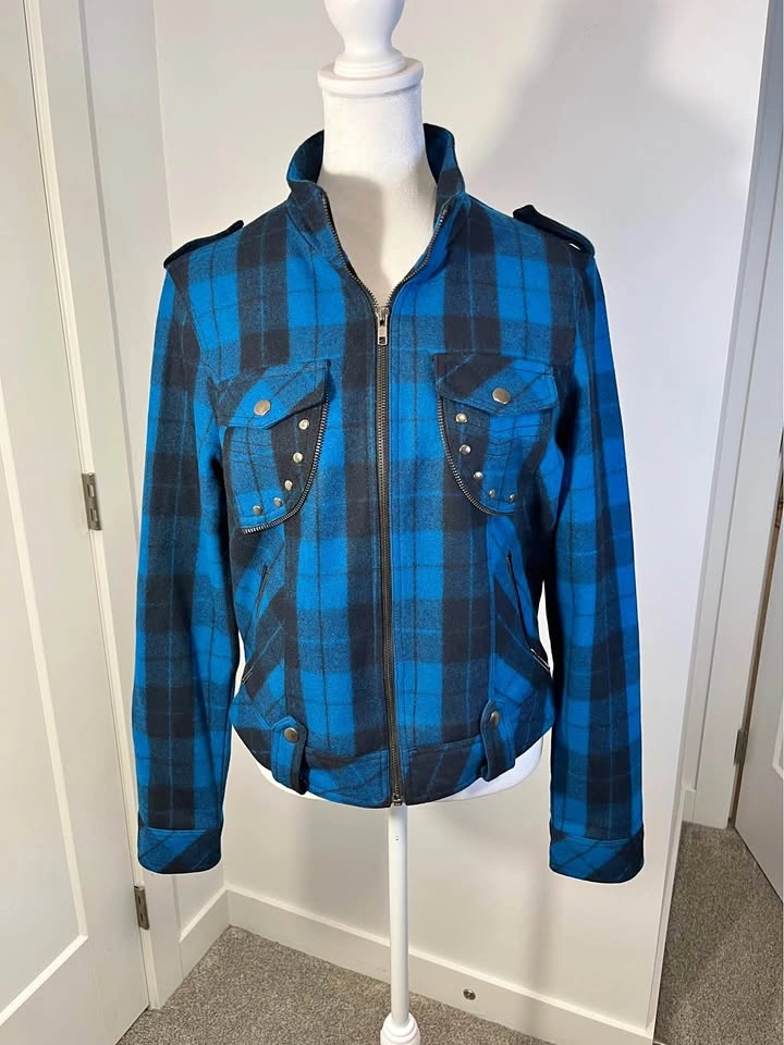 FELINE Blue Plaid Zip-Up Women's Jacket