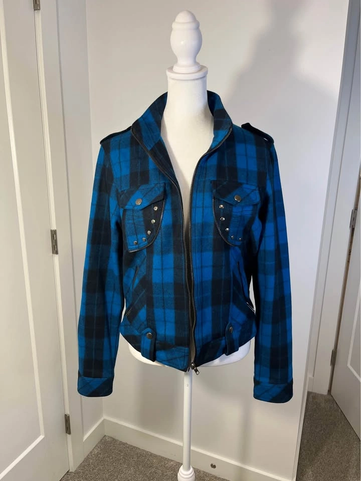 FELINE Blue Plaid Zip-Up Women's Jacket - photo 2