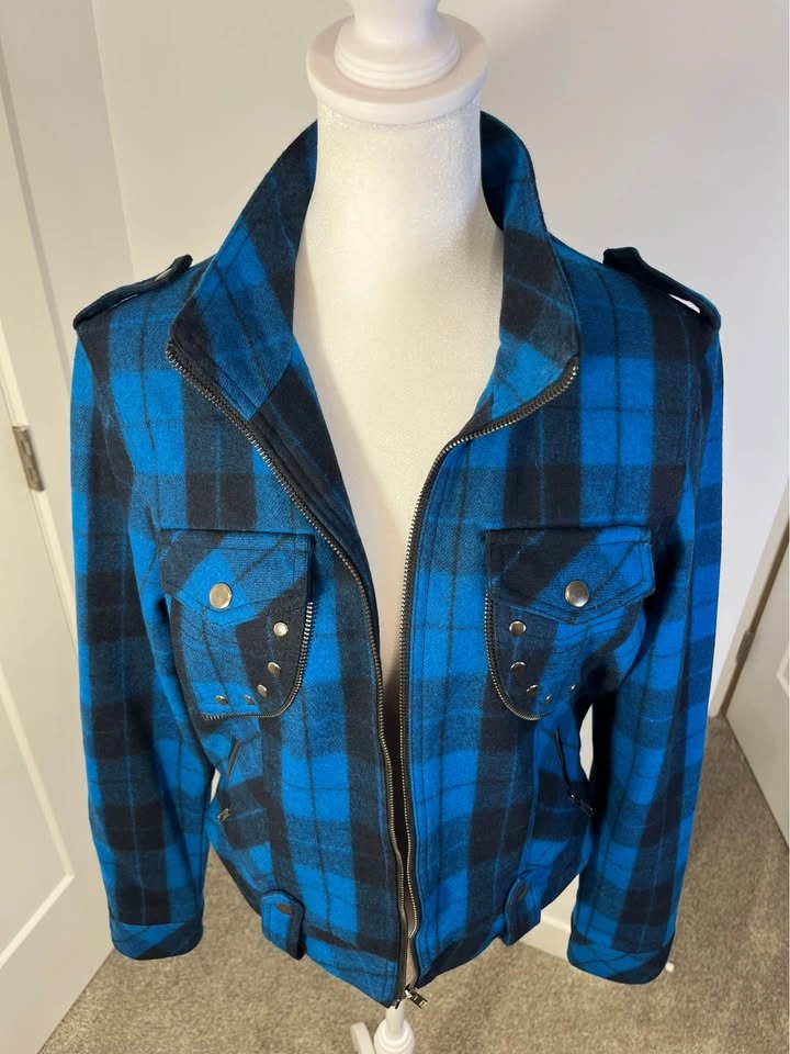 FELINE Blue Plaid Zip-Up Women's Jacket - photo 3
