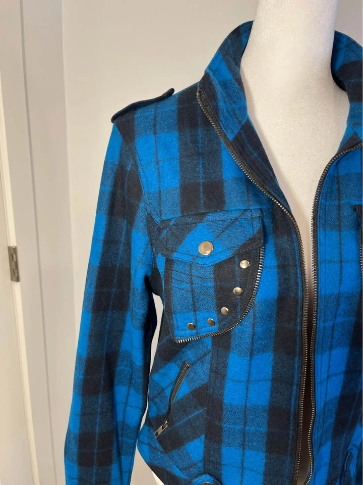 FELINE Blue Plaid Zip-Up Women's Jacket - photo 4
