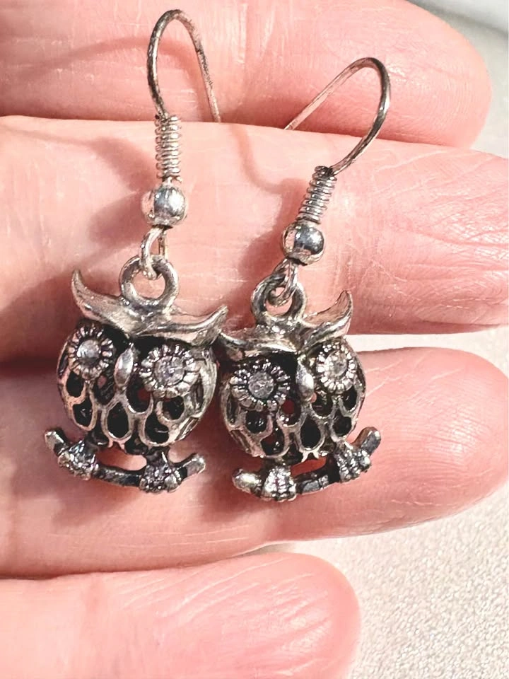 Silver Owl Drop Earrings - photo 4