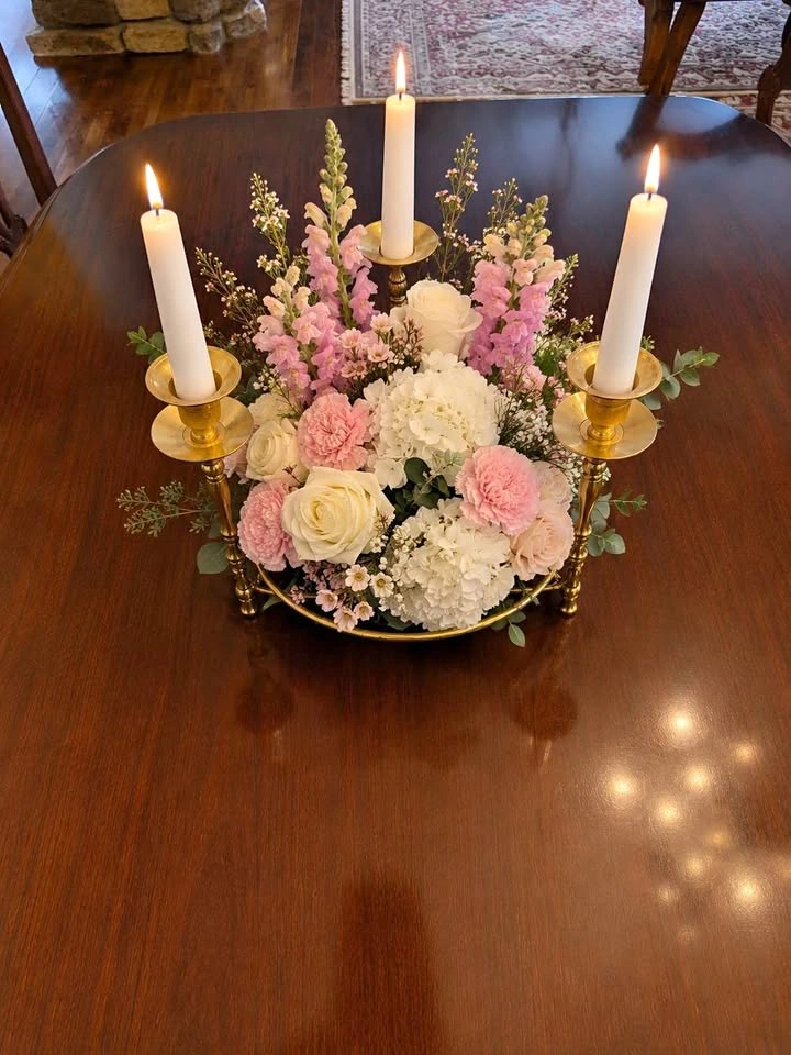 Vintage Brass Taper Candle Holder With Centrepiece