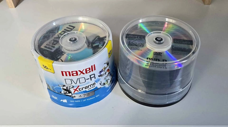 Maxwell DVD-R 50 disc and Staples DVD-R 50 disc spools