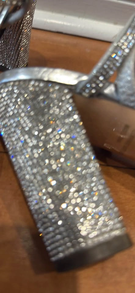 Nina Silver Rhinestone Block Heel Sandals Size 6M - photo 4