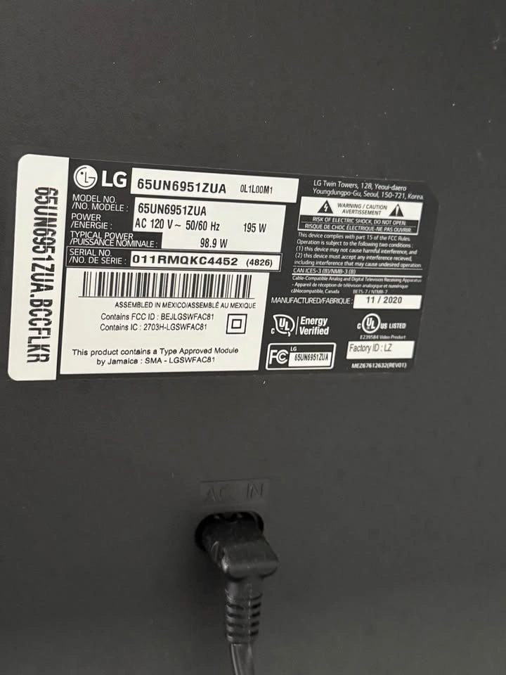 65” LG TV w/ VESA Mount (No Legs) | OBO - photo 4