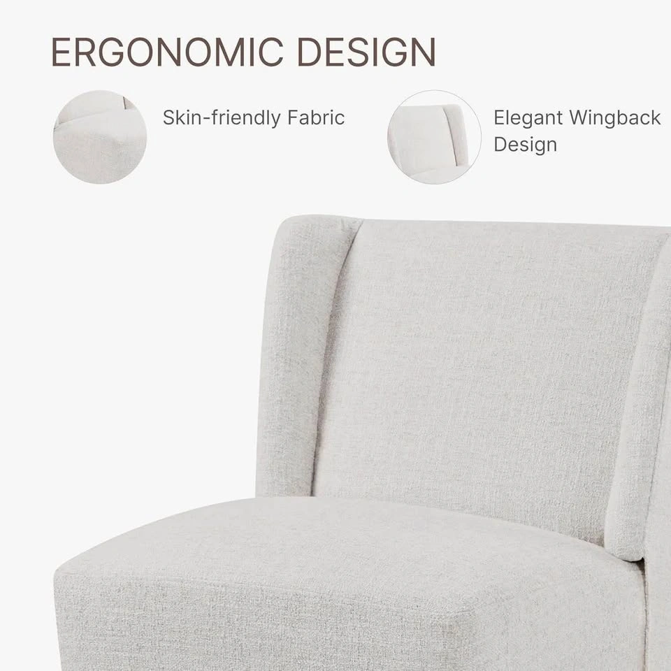 Modern Wingback Accent Chair in Beige Fabric set of 1 - photo 4