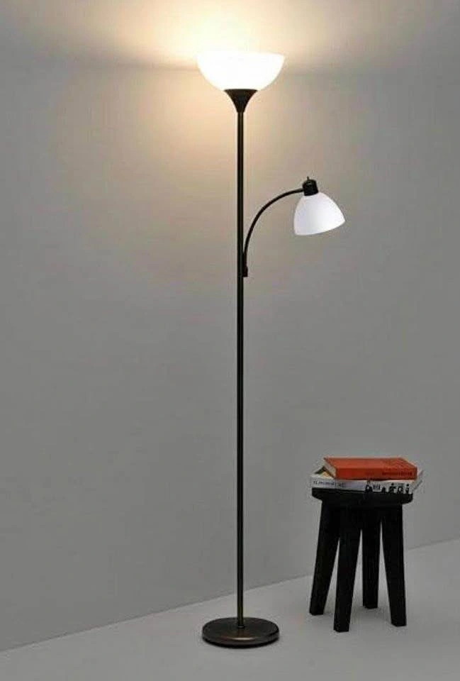 Black Metal Torchiere Floor Lamp with Reading Light