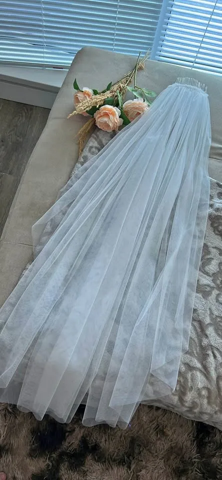 Fingertip full raw edge soft white & ivory veil thumbnail