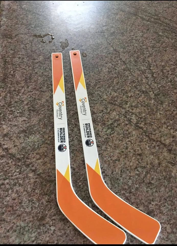 Mini Plastic Hockey Sticks with Edmonton Oilers Logo