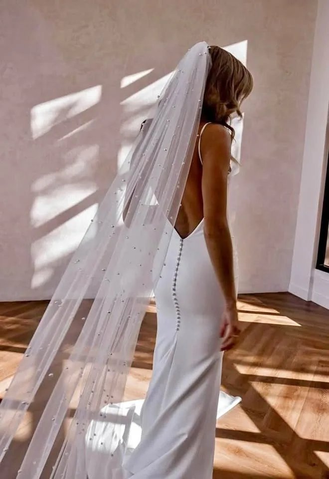 Pearl Chapel Veil Soft white ivory thumbnail