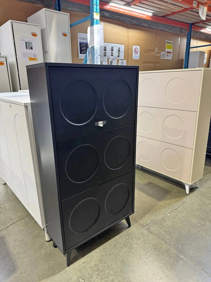 Modern French Cream Shoe Storage Cabinet with 3 Flip-Down Doors