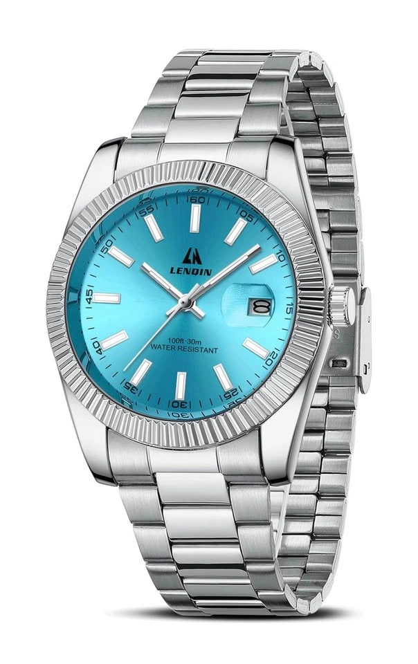 New Stainless Steel Watch Silver Blue Dial - photo 2
