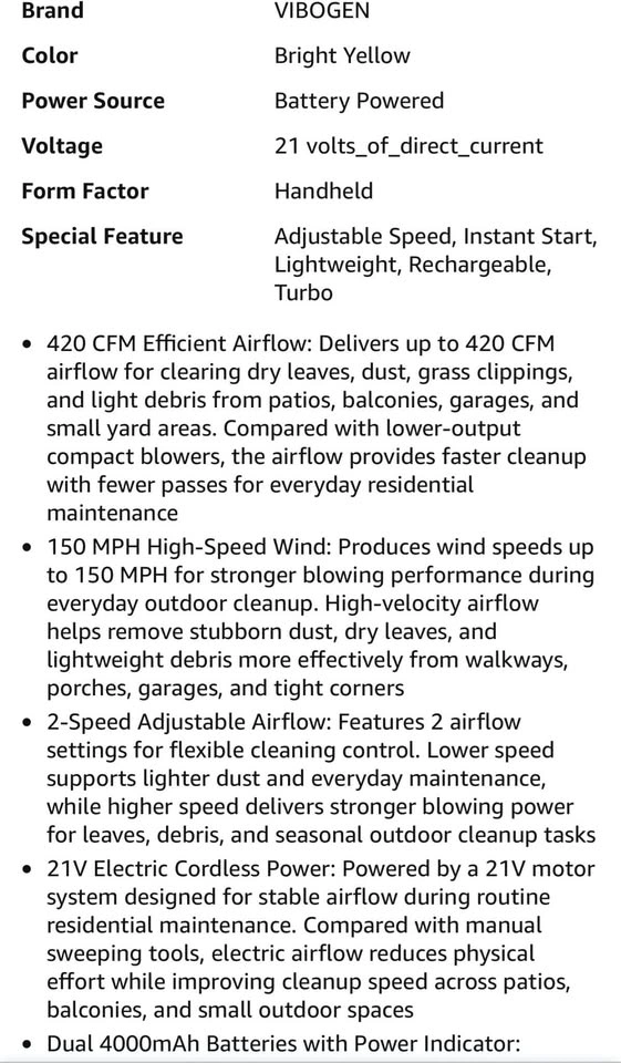 Cordless Electric Leaf Blower with 2x 21V Batteries - photo 3