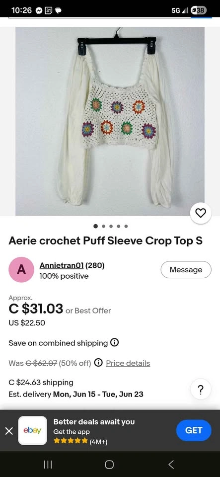 Aerie crop top crochet XL - photo 4