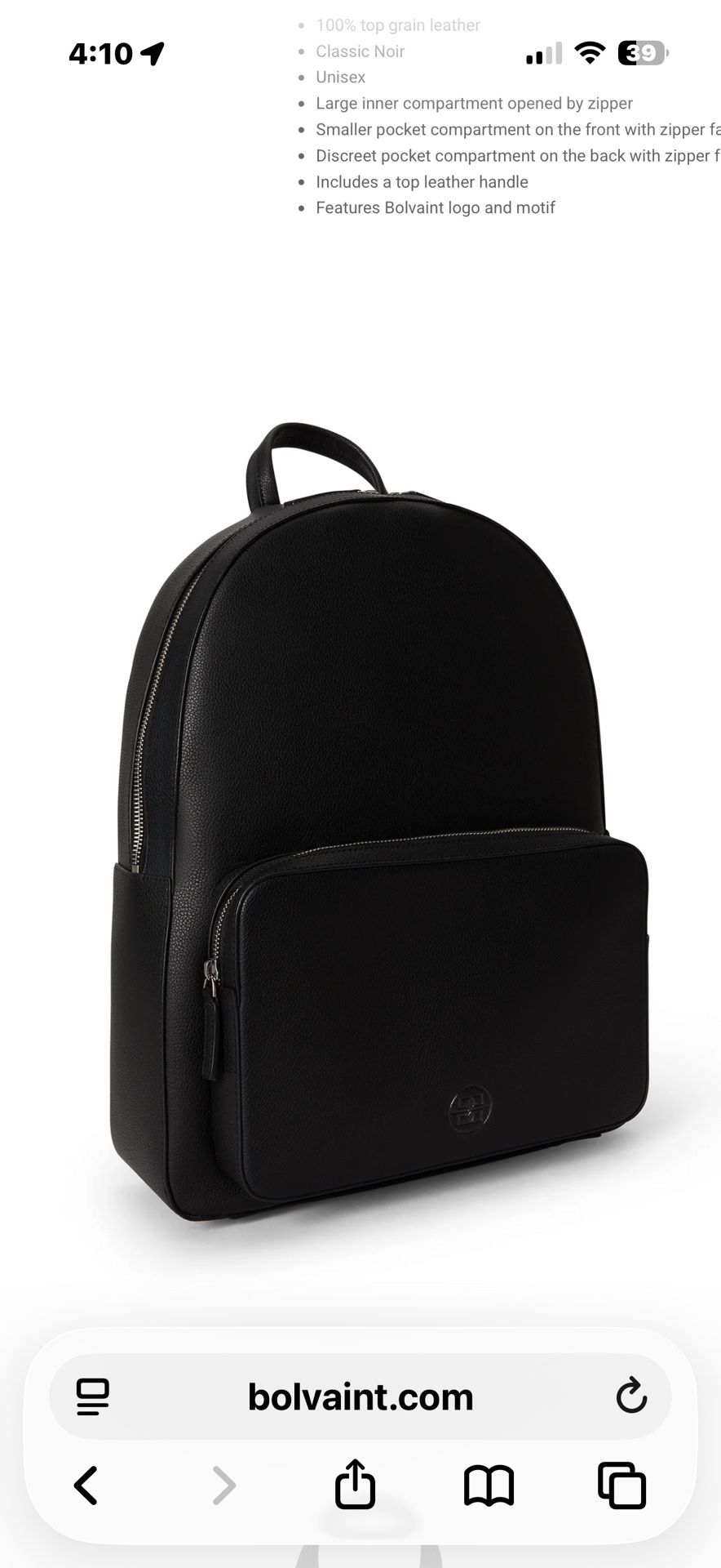 BOLVAINT PARIS Smooth Full Grain Leather Backpack
