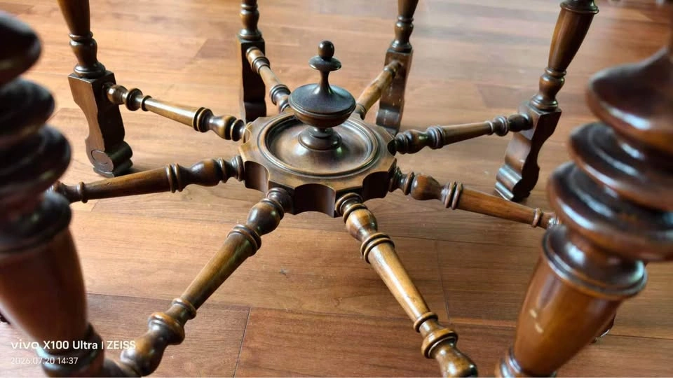 Antique Octagonal Parlor Table – Sunburst Wood Inlay & Spindle L - photo 2