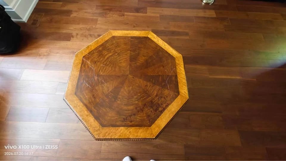 Antique Octagonal Parlor Table – Sunburst Wood Inlay & Spindle L - photo 5