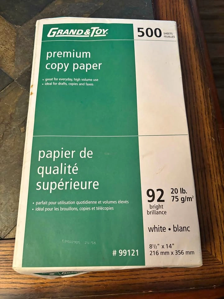Paper 8.5”x14” White 500 Sheets 1 & 1/4 Pkgs