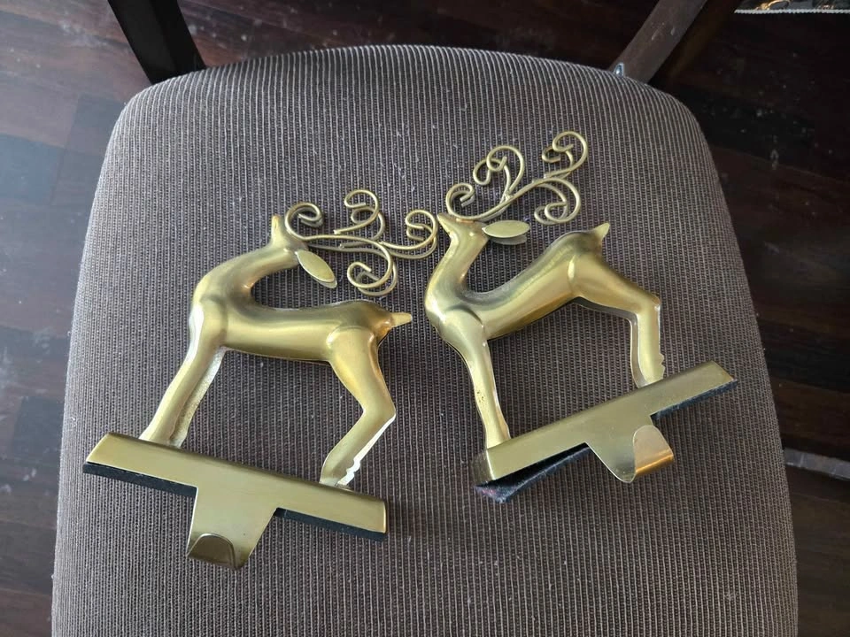 Heavy Brass Reindeer stocking holder Christmas