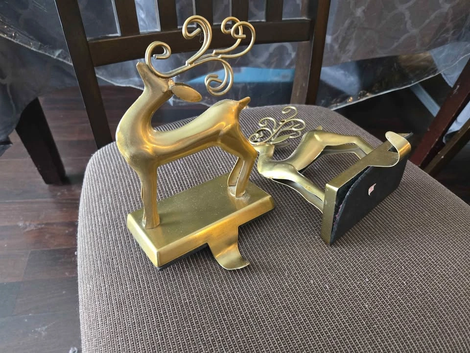 Heavy Brass Reindeer stocking holder Christmas - photo 2