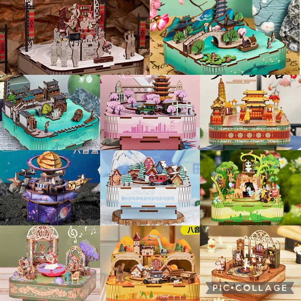 3D Revolving Wooden Puzzle Music Box