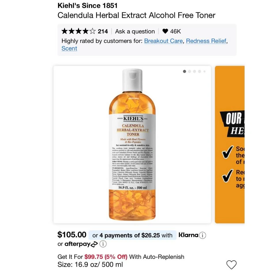 Kiehl's Calendula Herbal Extract Alcohol Free Toner