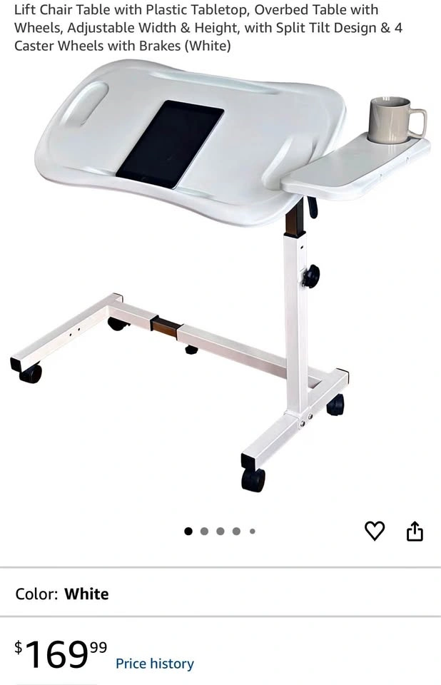 Overbed Table with Wheels, Adjustable Width & Height
