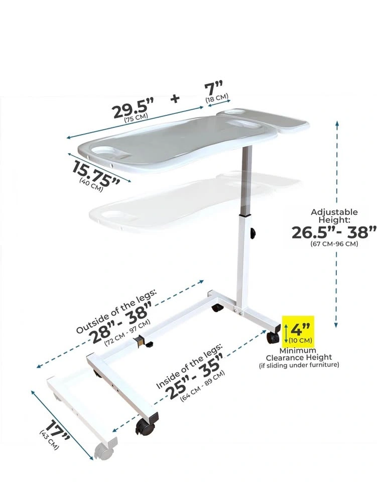 Overbed Table with Wheels, Adjustable Width & Height - photo 2