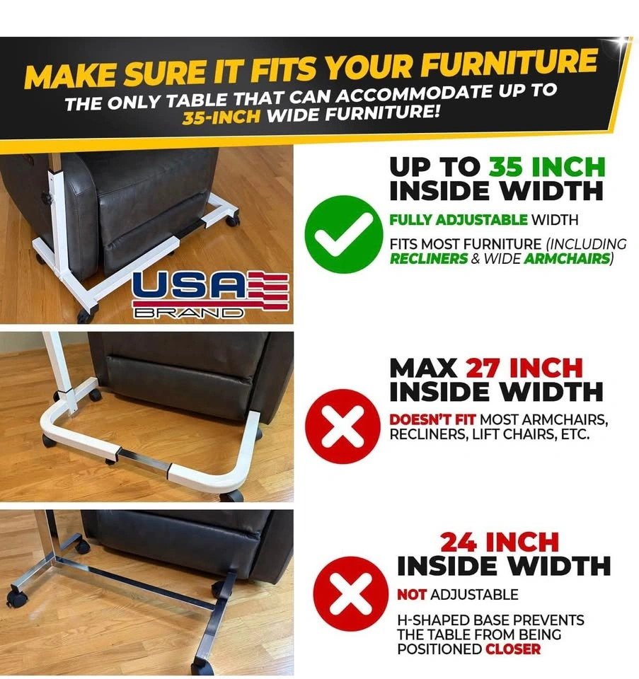 Overbed Table with Wheels, Adjustable Width & Height - photo 3