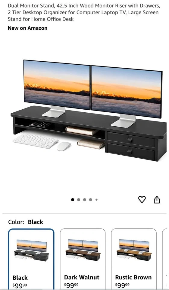 42.5” Dual Monitor Stand With Drawers