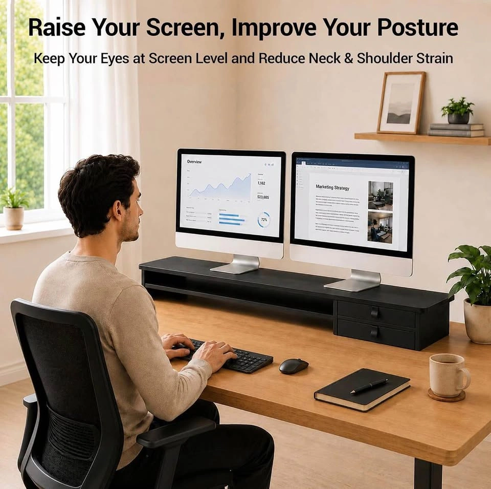 42.5” Dual Monitor Stand With Drawers - photo 3