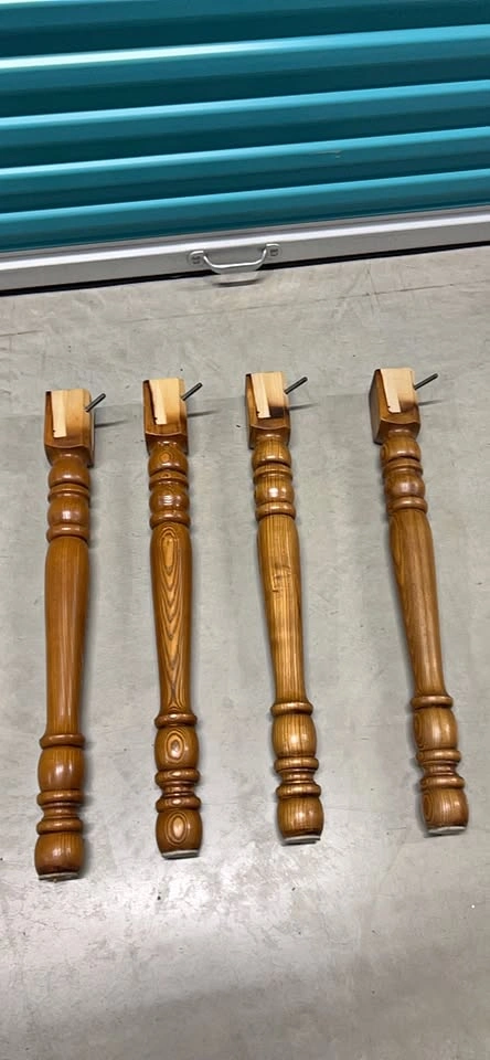 vintage turned pine table legs with threaded mounts