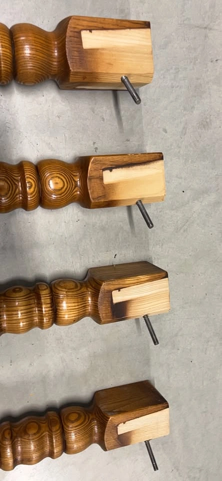 vintage turned pine table legs with threaded mounts - photo 2