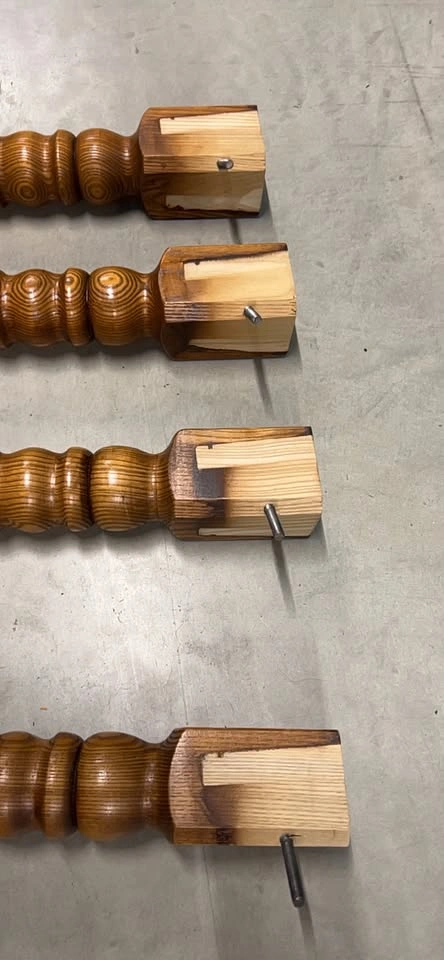 vintage turned pine table legs with threaded mounts - photo 3