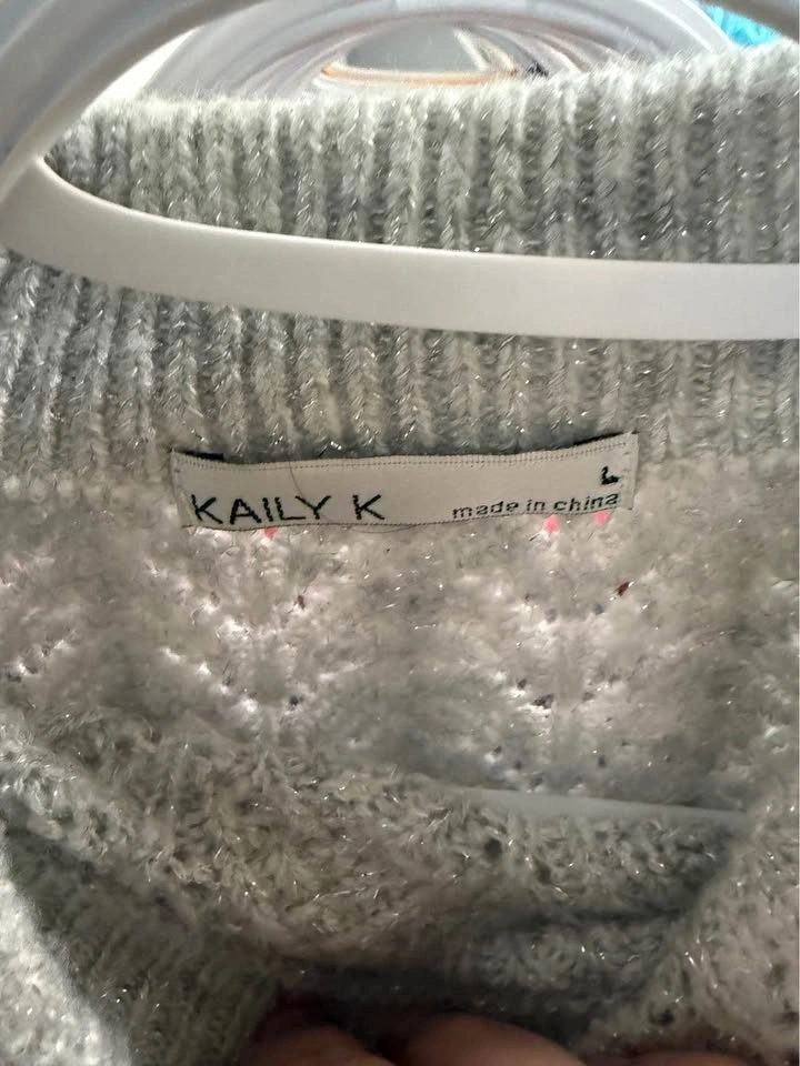 Kaily K Grey Pointelle Knit Sweater Size L - photo 2