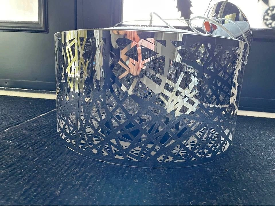 Modern Chrome and Crystal Drum Chandelier