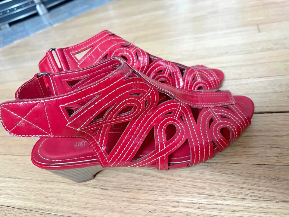 Aing Red Cut-Out Wedge Sandals