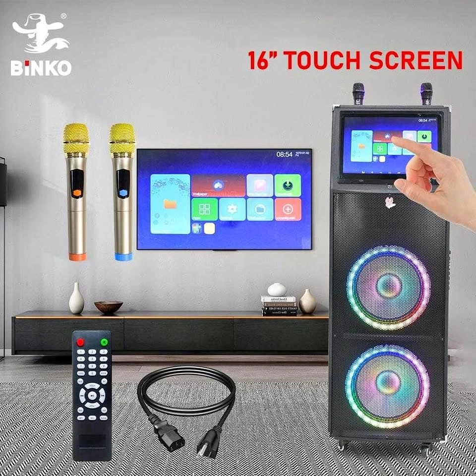 Huge 16-inch Touch Screen Karaoke Speaker with Wireless Mics