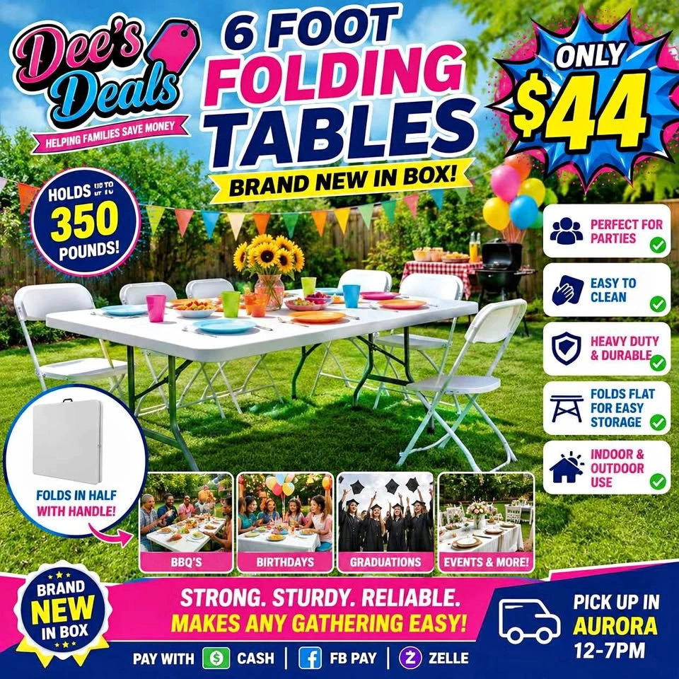 6 foot folding tables BRAND NEW IN BOX ONLY $44