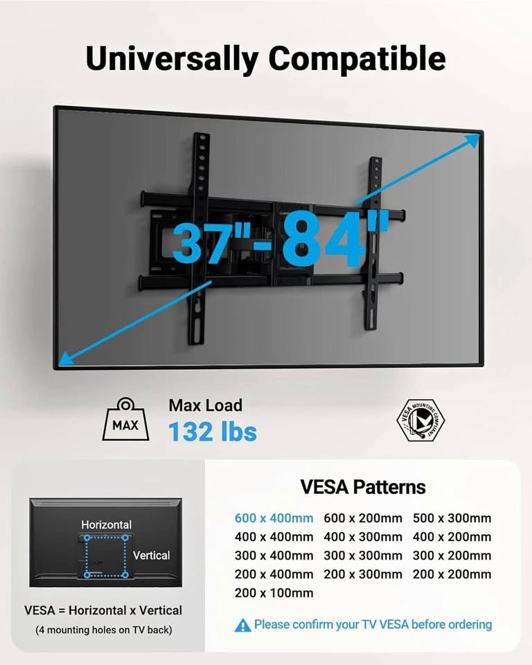 PIPISHELL Full Motion TV Wall Mount PILFK1 – Fits 37”–84” TVs
