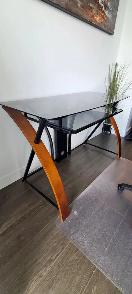 Glass Computer Desk with Keyboard Tray