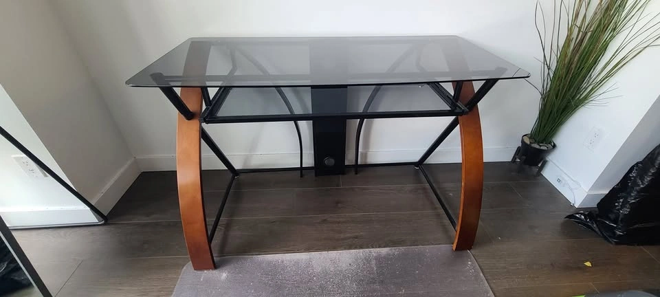 Glass Computer Desk with Keyboard Tray - photo 2