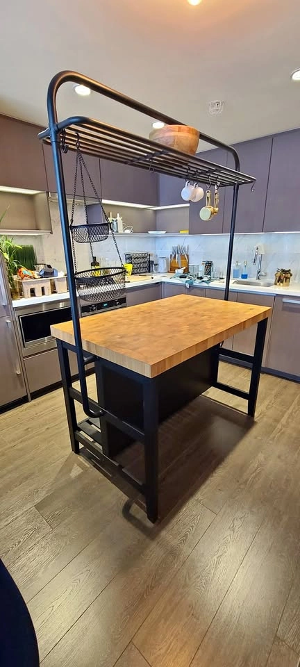 IKEA VADHOLMA Kitchen Island + Rare Overhead Storage Rack