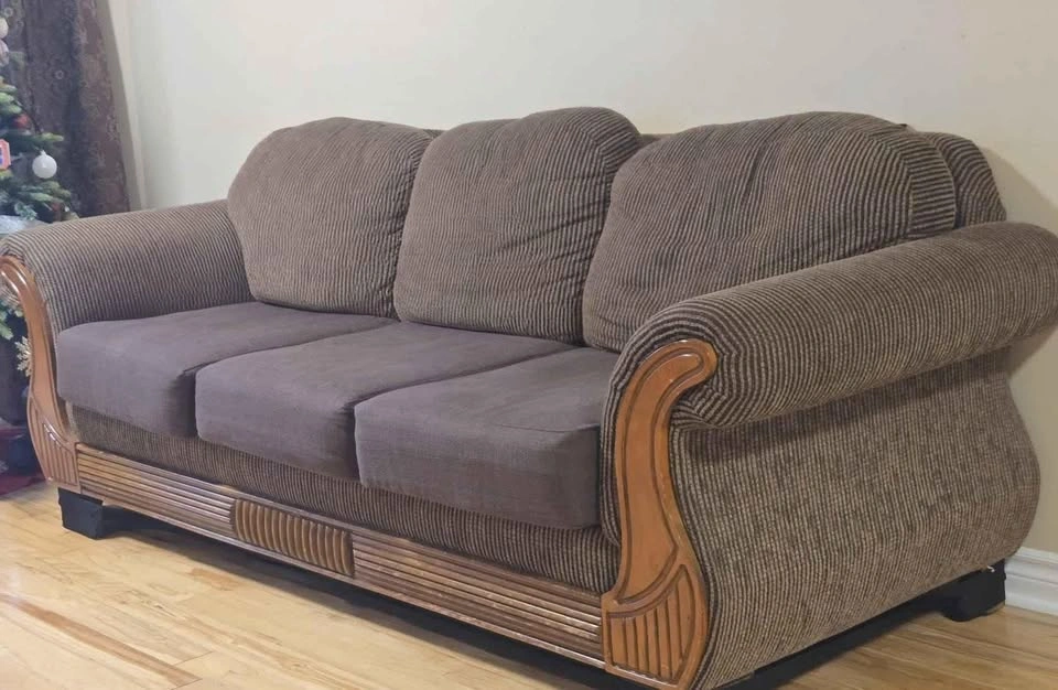 3PC Sofa Set: 1x 3-Seater and 2x Loveseats with Wood Trim - photo 2