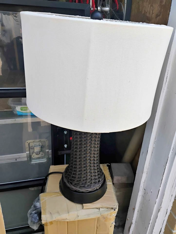 NEW (2) Wicker outdoor lamps and shades