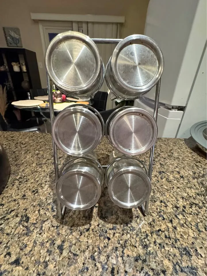 Stainless Steel & Glass Spice Rack with 6 Jars thumbnail