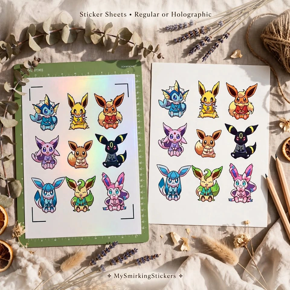 Eeveelution Chibi Decal Sheet - Full Set 9 Vinyl Stickers