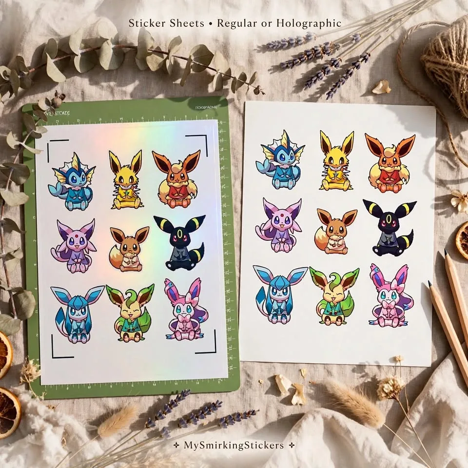 Eeveelution Chibi Decal Sheet - Full Set 9 Vinyl Stickers