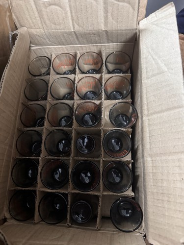 Clear Glass Shot Glasses Set w/ Printed Orange Text Logo, Black - photo 3