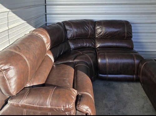 Leather Reclining Sectional Sofa, Brown, Pillow Top Arms, Pillow